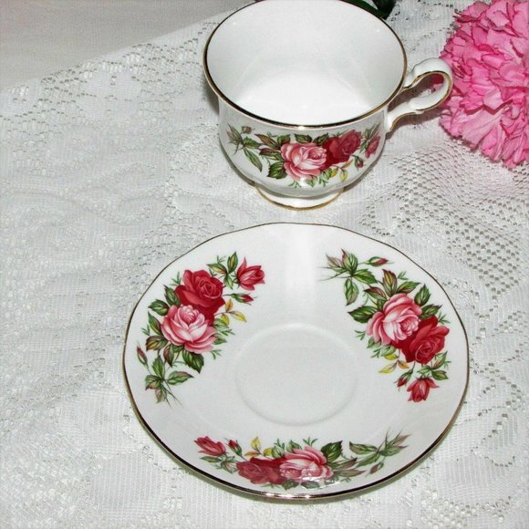 Queen Anne Vintage Bone China Cup & Saucer Pink Roses Cottagecore Teacup - Picture 6 of 8